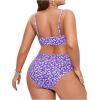 imageFloerns Womens Plus Size Floral Print Scoop Neck High Waist Bikini SwimsuitMauve Purple