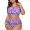 imageFloerns Womens Plus Size Floral Print Scoop Neck High Waist Bikini SwimsuitMauve Purple