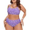 imageFloerns Womens Plus Size Floral Print Scoop Neck High Waist Bikini SwimsuitMauve Purple