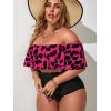 imageFloerns Womens Plus Size Two Piece Off Shoulder High Waisted Bikini SwimsuitBlack and Pink
