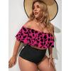 imageFloerns Womens Plus Size Two Piece Off Shoulder High Waisted Bikini SwimsuitBlack and Pink