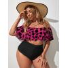 imageFloerns Womens Plus Size Two Piece Off Shoulder High Waisted Bikini SwimsuitBlack and Pink