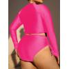 imageFloerns Womens Plus Size Zipper Front Long Sleeve Rashguard SwimsuitHot Pink