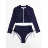 imageFloerns Womens Plus Size Zipper Front Long Sleeve Rashguard SwimsuitNavy Blue