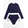 imageFloerns Womens Plus Size Zipper Front Long Sleeve Rashguard SwimsuitNavy Blue