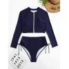 imageFloerns Womens Plus Size Zipper Front Long Sleeve Rashguard SwimsuitNavy Blue