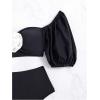 imageFloerns Womens Puff Sleeve Appliques Micro Crop Tops 2 Piece High Waist Thong Bikini SetBlack