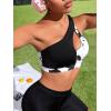 imageFloerns Womens Sports Bra Cut Out One Shoulder Colorblock Yoga Running BraletteBlack and White