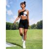 imageFloerns Womens Sports Bra Cut Out One Shoulder Colorblock Yoga Running BraletteBlack and White