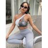 imageFloerns Womens Sports Bra Cut Out One Shoulder Colorblock Yoga Running BraletteWhite Snakeskin