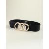 imageFloerns Womens Symmetrical Buckle Wide Belt for Dresses Elastic Vintage BeltBlack Ink
