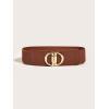 imageFloerns Womens Symmetrical Buckle Wide Belt for Dresses Elastic Vintage BeltBrown