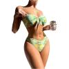 imageFloerns Womens 2 Piece Bikini Sets Tie Sleeveless Bandeau Bra High Waist ThongGreen