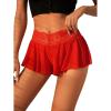 imageFloerns Womens 3 Piece Floral Lace Trim Panty Mid Rise Ruffle Overlay BoyshortsBlack and Red