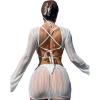 imageFloerns Womens 3 Piece Hollow Out Solid Bikini Swimsuit Set with Backless Cover UpWhite