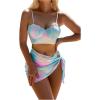 imageFloerns Womens 3 Piece Ombre Push Up High Cut Swimsuit Bikini Sets with Beach SkirtsLight Blue