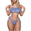 imageFloerns Womens Bikini Set Plaid Print High Cut Frill Trim Tie Back Bathing SuitBlue