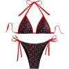 imageFloerns Womens Cherry Print Bathing Suit Tie Side Halter Triangle Bikini Swimsuit