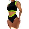 imageFloerns Womens Colorblock High Neck Cut Out Sports 2 Piece Bikini SwimsuitBlack