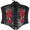 imageFloerns Womens Lace Up Floral Embroidery Self Tie Elastic Corset BeltBlack