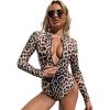 imageFloerns Womens Long Sleeve Rash Guard Zipper Up Leopard One Piece SwimsuitMulti