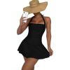 imageFloerns Womens One Piece Swimsuit Halter Neck Ruffle Hem Monokini SwimsuitBlack