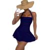 imageFloerns Womens One Piece Swimsuit Halter Neck Ruffle Hem Monokini SwimsuitNavy Blue