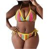 imageFloerns Womens Plus Size Bikini Sets Striped Print Triangle Halter Tie Side Swimwear
