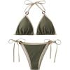 imageFloerns Womens Plus Size Contrast Binding Tie Side Triangle Halter Bikini Swimsuit