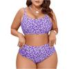 imageFloerns Womens Plus Size Floral Print Scoop Neck High Waist Bikini SwimsuitMauve Purple