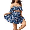 imageFloerns Womens Plus Size Off Shoulder Bikini Set with Skirt 3 Piece Swimsuit