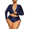 imageFloerns Womens Plus Size Zipper Front Long Sleeve Rashguard SwimsuitNavy Blue
