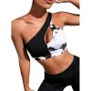 imageFloerns Womens Sports Bra Cut Out One Shoulder Colorblock Yoga Running BraletteBlack and White