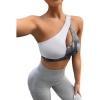 imageFloerns Womens Sports Bra Cut Out One Shoulder Colorblock Yoga Running BraletteWhite Snakeskin