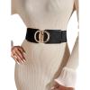 imageFloerns Womens Symmetrical Buckle Wide Belt for Dresses Elastic Vintage BeltBlack