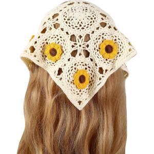 imageFloerns Womens Accessories Floral Hair Scarf Crochet Kerchief Vintage HeadbandsYellow