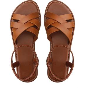 imageFloerns Womens Flat Sandal Cross Band Walking Sandal Open Toe Ankle Straps ShoesBrown