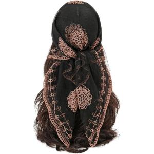 imageFloerns Womens Flower Embroidery Hair Scarf Headband Sheer Lace Hair BandanaBlack Coffee Brown