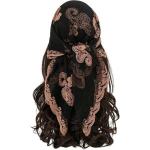 imageFloerns Womens Flower Embroidery Hair Scarf Headband Sheer Lace Hair BandanaBlack and Khaki