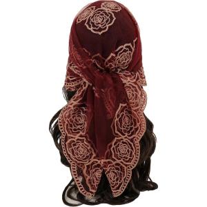 imageFloerns Womens Flower Embroidery Hair Scarf Headband Sheer Lace Hair BandanaBurgundy