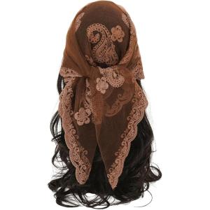 imageFloerns Womens Flower Embroidery Hair Scarf Headband Sheer Lace Hair BandanaCoffee Brown