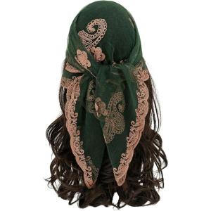 imageFloerns Womens Flower Embroidery Hair Scarf Headband Sheer Lace Hair BandanaDark Green