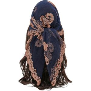 imageFloerns Womens Flower Embroidery Hair Scarf Headband Sheer Lace Hair BandanaDeep Blue