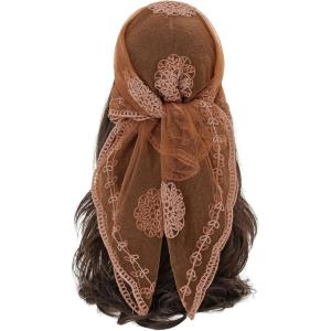 imageFloerns Womens Flower Embroidery Hair Scarf Headband Sheer Lace Hair BandanaDeep Brown