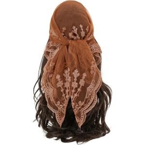 imageFloerns Womens Flower Embroidery Hair Scarf Headband Sheer Lace Hair BandanaIron Brown