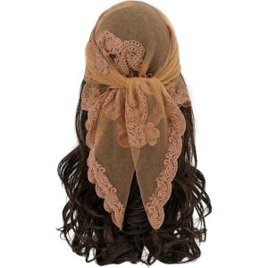 imageFloerns Womens Flower Embroidery Hair Scarf Headband Sheer Lace Hair BandanaKhaki