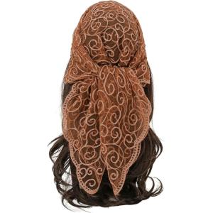 imageFloerns Womens Flower Embroidery Hair Scarf Headband Sheer Lace Hair BandanaLight Brown