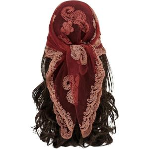 imageFloerns Womens Flower Embroidery Hair Scarf Headband Sheer Lace Hair BandanaMaroon
