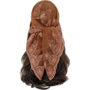 imageFloerns Womens Flower Embroidery Hair Scarf Headband Sheer Lace Hair BandanaMocha Brown