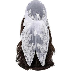imageFloerns Womens Flower Embroidery Hair Scarf Headband Sheer Lace Hair BandanaWhite
